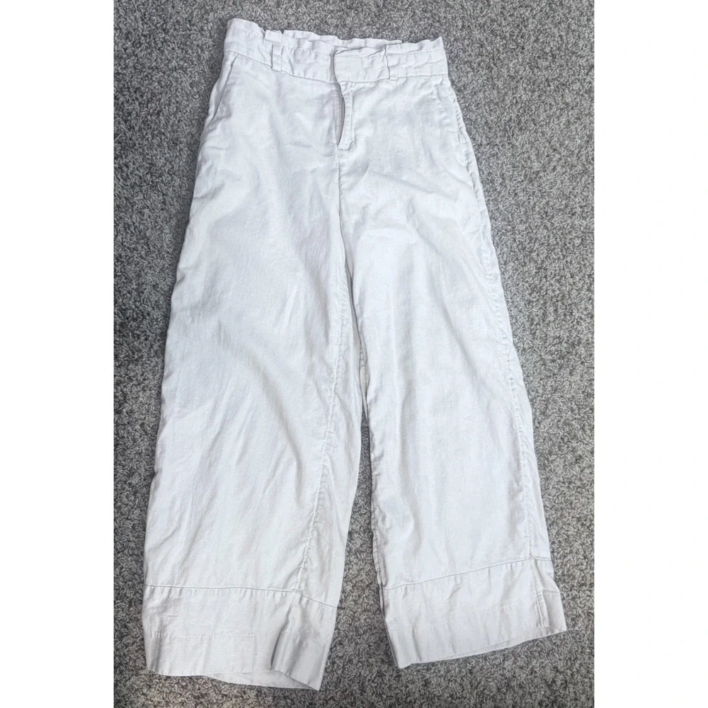 Banana Republic Blake Crop Pants Women’s Size 2 Beige Linen Blend Wide Leg